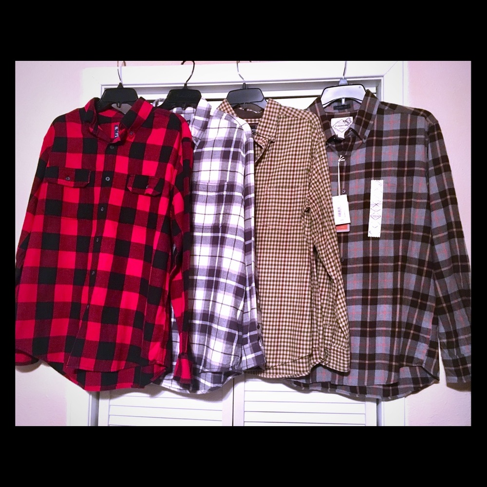 Men's Plaid Flannel Shirt Lot, Size Large